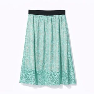LuLaRoe Lola Lace Midi Skirt Mint Green Size L NWOT Elastic Waist